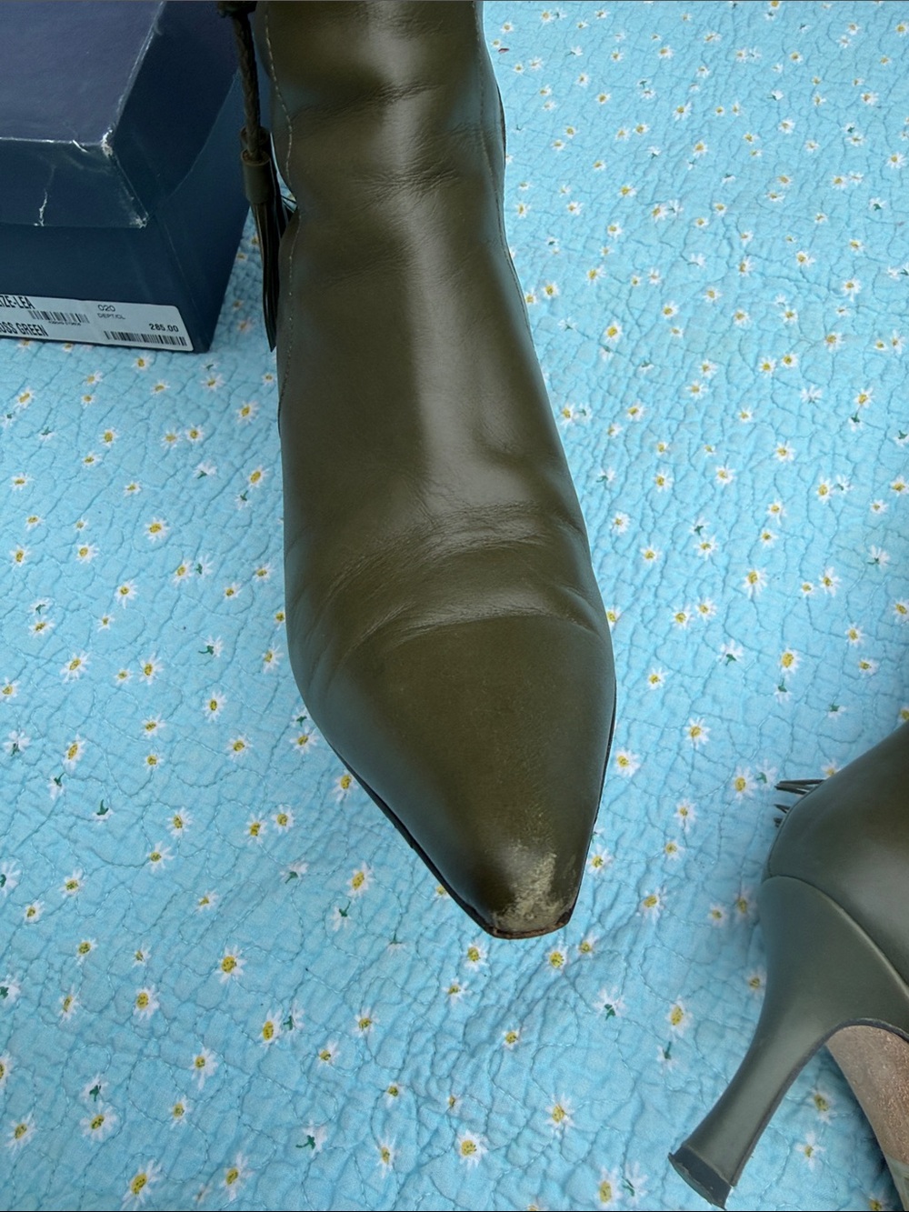 Faconnable Olive Green Knee-High Pointed-Toe Leather Boots - Picture 6 of 12